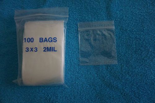 Package of 100 Reclosable Poly Bags, 2-Mil, 3&#034; x 3&#034;