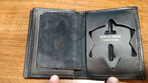 Bi-fold recessed 6 point star badge holder wallet, case, sheriff hero&#039;s pride for sale
