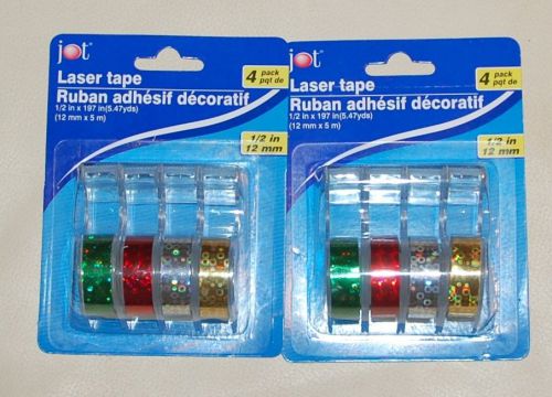 Jot Laser Tape- 2 Packs of 4 Assorted colors~ 1/2 in x 197 in