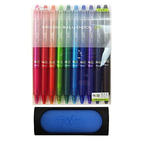 Pilot FriXion Ball Knock Gel Ink Pen 10 Colors Set 0.7mm With Light Blue Eraser