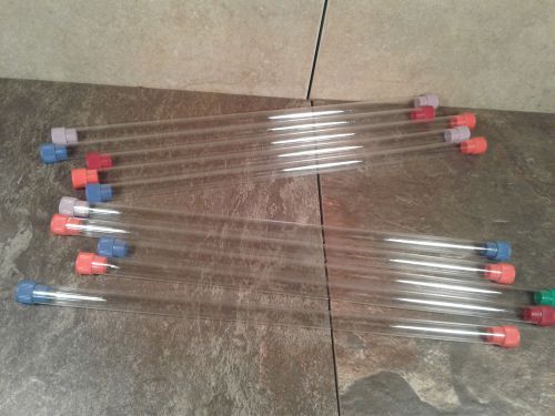 Set of 10 - 12&#034; plastic test tubes w/ colored cap ends - doubled opened ended for sale