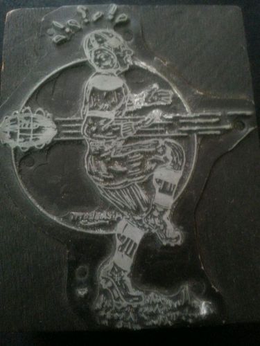 Vintage Letterpress Printers Block Printing Plate FUNNY FOOTBALL PLAYER Cartoon