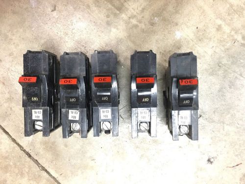 lot of 5 single pole 30 amp FPE stab lok circuit breakers free shipping