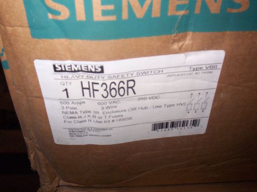 New Siemens HF366R 600 Amp 600v Fusible 3R Safety Switch Disconnect NIB