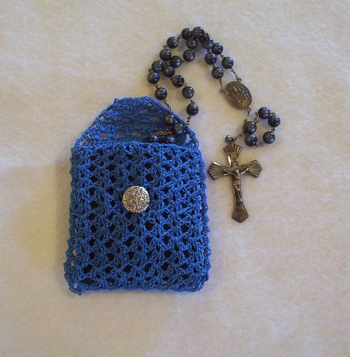 Hand Crochet Blue Cotton Rosary Jewelry Pouch
