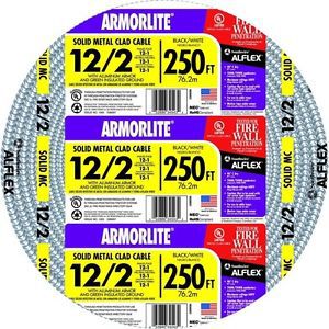 250 ft. 12/2 solid cu mc lite pre-cut length aluminum armored electrical cable for sale