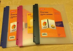 Staples Poly 2 Pocket Folders Set Of 3 Blue. Pink. Black