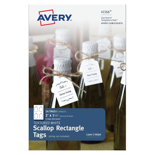 New avery textured white scallop rectangle tags 2 x 1-1/4&#034; pack of 24 tags b22 for sale