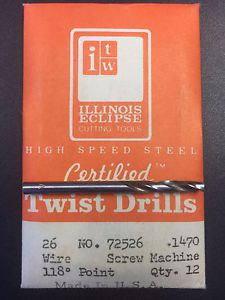ITW HSS Screw Machine Twist Drills 26 Wire .1470 #72526, 108-pack