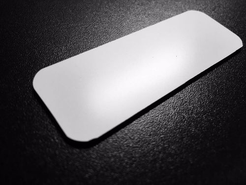 12 white/black, blank name badge tag 1x3 with pin back round corners wholesale for sale