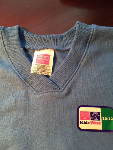 Hanes her way bright blue blank v-neck sweatshirt youth size large 10/12 for sale
