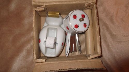 Ceramc 3 piece desk set stapler, tape &amp; stamp dispensers lady bug design japan for sale