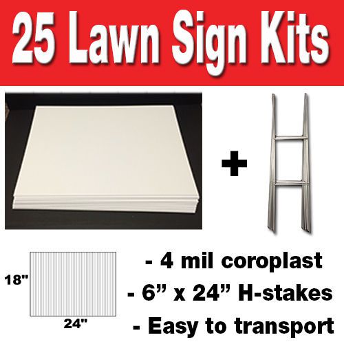 25 Pack Blank Yard Signs 18x24 with H-stakes for Garage Sales &amp; Graduations!!