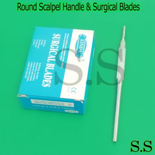 100 STERILE SURGICAL BLADES #10 #12 WITH FREE ROUND SCALPEL KNIFE HANDLE #3