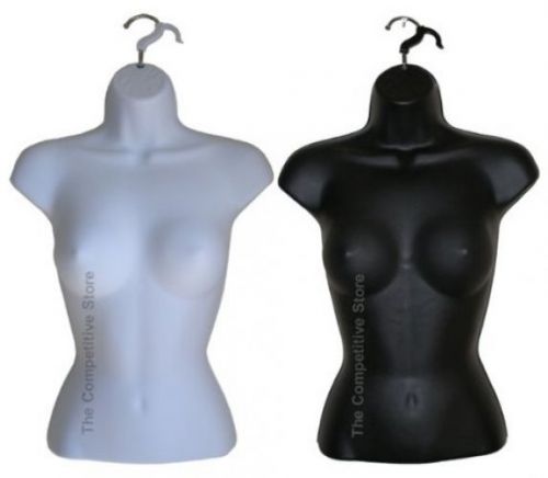 2 Pcs Torso Female Body Mannequin Forms Set (Waist Long) For S-M Sizes - Black