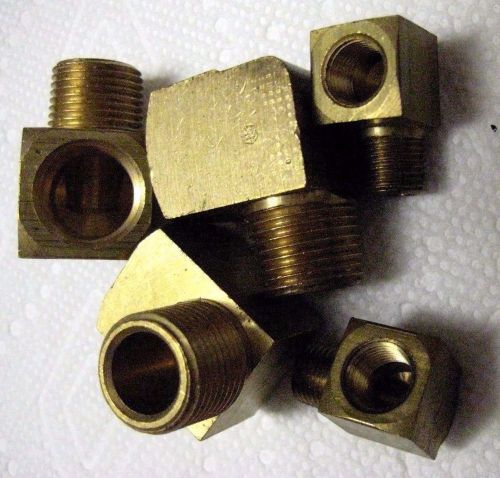 Mixed lot of 5 pipe street elbows: two 1/8 pipe, three 3/8 pipe. New brass items