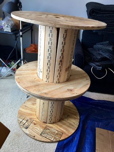 Industrial large wood spools - rope chain wire side / coffee tables? for sale