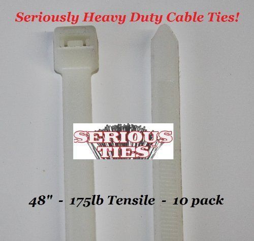 Serious Ties Extra Heavy Duty Cable Ties 10 48&#034; /175Lbs/Natural New