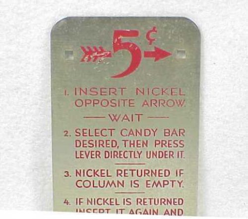 Vintage Candy Machine Instruction Sign   - Red  -a