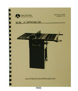Rockwell 10&#034; Contractors Table Saw 34-348 Operator and Parts Manual #1935