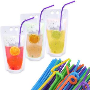 50PCs Stand Up Plastic Freezable Juice Pouches Bags 3.2inch Bottom 17 oz