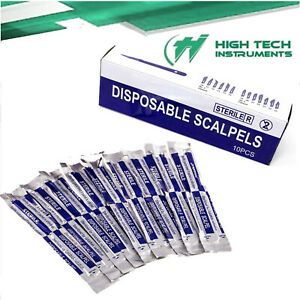 10 Disposable Sterile Surgical Scalpels #15 With Plastic Handle Surgical Dental