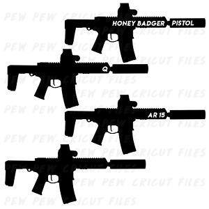 Honey Badger Pistol SVG - Gun Cricut Files - Q Rifle Silhouettes - AR 15 Vector