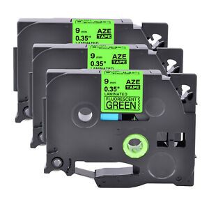 3PK Compatible Brother P-Touch TZ TZe-D21 Black on Fluo Green Label Tape 9mm