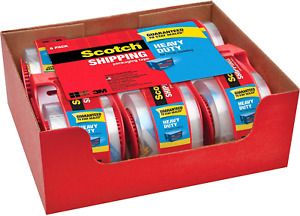 Scotch Shipping Packaging Tape Clear 6 Rolls w/ Dispensers 3M Heavy Duty Packing