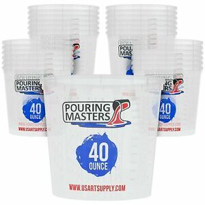 Pouring Masters 40 Ounce (1200ml) Graduated Plastic Mixing Cups (Box of 24) -...