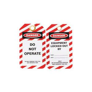 SKILCRAFT 5340-00-NIB-0402 Lockout Tag,Black,Red/Wht,Plastic,PK10