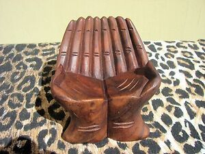 BUSINESS CARD HOLDER HAND CARVED FROM WOOD WITH 2 HANDS