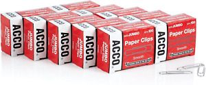 ACCO Paper Clips, Jumbo, Smooth, Economy, 10 Boxes, 100/Box (72580),Silver