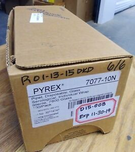 Corning Pyrex 7077-10N Pipets Serological 10 ml x 0.1 Glass Pipettes - Box of 90