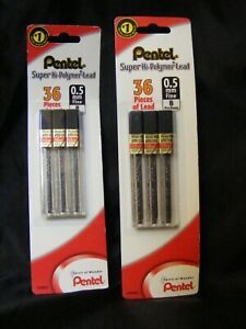 2 Packe Pentel Super Hi-Polymer Lead Refill 0.5mm Fine, 2B, 36 Pieces per Pack