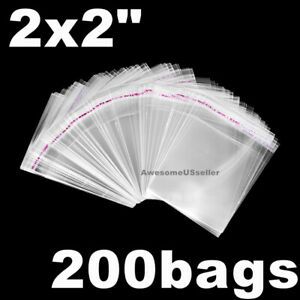 2x2&#034; 200 Bags Resealable Clear Reclosable Storage Baggies Cello Lip Tape Plastic