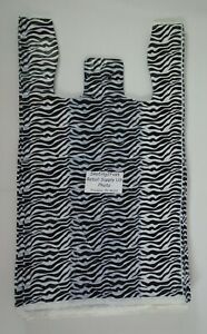 1000 Qty. Zebra Print Design Grocery Plastic T-Shirt Bags Handles Supermarket M