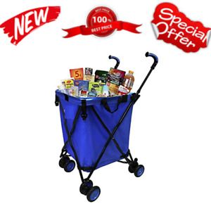 Folding Grocery Shopping and Laundry Utility Cart Removable Blue 120lbs Capacity
