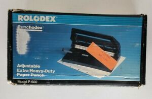 Vintage Rolodex Punchodex Heavy Duty 3-5 Hole Punch P-500 Adjustable Black Press