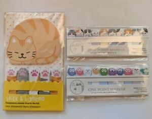 3 PKS STICKY NOTE BOOK PAGE MARKERS TABS &amp; MEMO PAD~CATS &amp; OWLS~420 PIECES~NEW