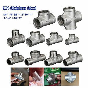 Stainless Steel 304 BSP Tee / Cross Connector Pipe Fittings Adapter 1/8&#034; ~ 2&#034;