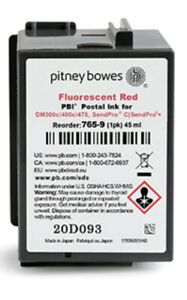 Brand New, Pitney Bowes 765-9 Fluorescent Red Ink Cartridge