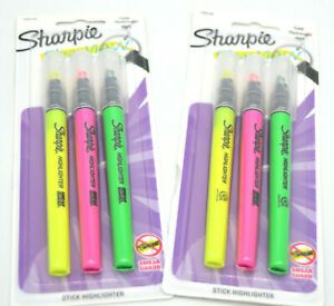 Sharpie Clear View Stick Lot of 2 Highlighters Non Smear 3 colored pack