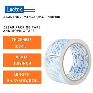 Heavy Duty Packaging Quality Tape, 1.88&#034; x54.6 yd , 3&#034; Core, Clear, 6 Rolls INEW