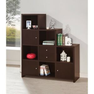 Contemporary Bookcase With Stair-Like Design, Brown