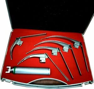 GERMAN MCCOY FLEXI-TIP FIBEROPTIC LED Laryngoscope SET- 5 Blade HANDLE