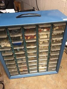 Vintage Akro-Mils 50 Drawer Metal Parts cabinet Switches Capacitors Diodes