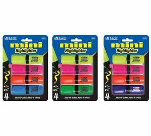 BAZIC Mini Desk Style Fluorescent Highlighters  4 Per Pack