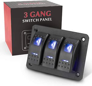 BUNKER INDUST 3 Gang Rocker Switch Aluminum Panel with Blue LED Light Waterproof