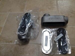 2 NEW CROUSE-HINDS 2&#034; CONDUIT OUTLET BODY l LB69 w/FITTINGS covers &amp; gaskets&amp;